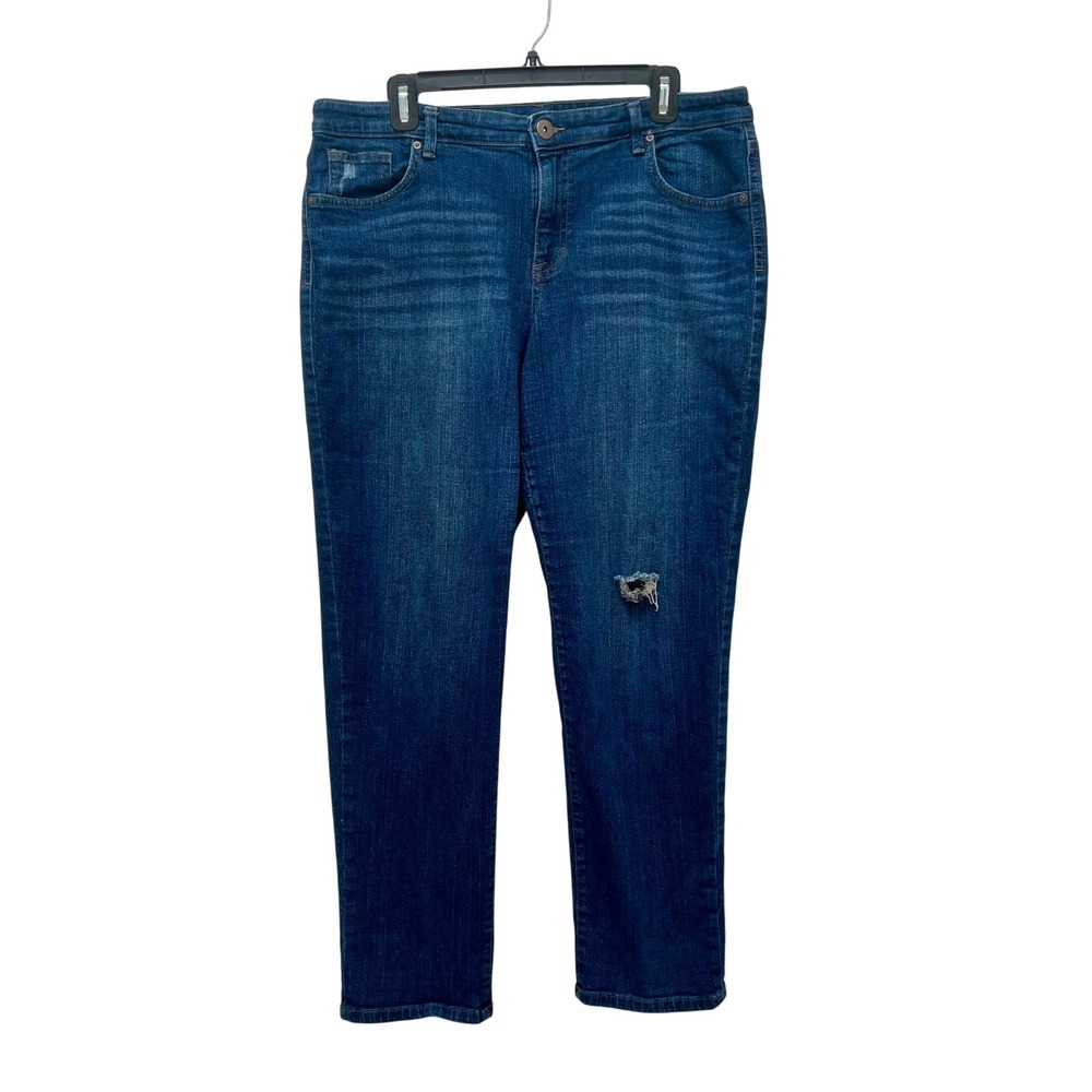 Style & Co Denim Boyfriend Jeans Dark Wash Distressed Stretch Size 16